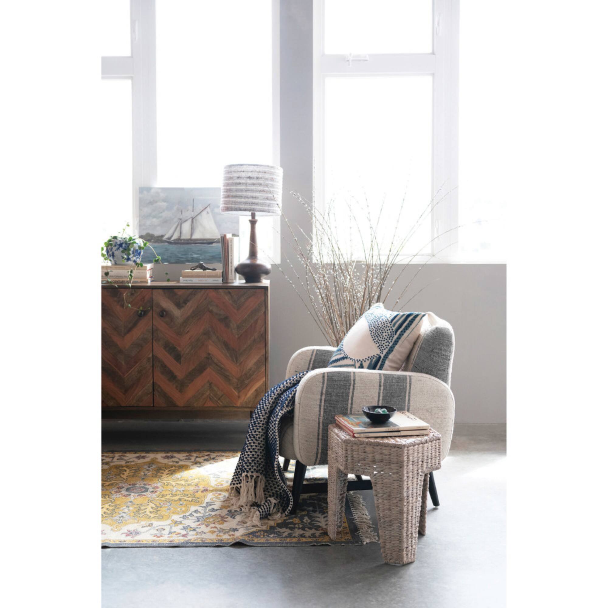 Hello Honey® 28" Mango Wood Table Lamp with Woven Cotton and Linen Striped Shade